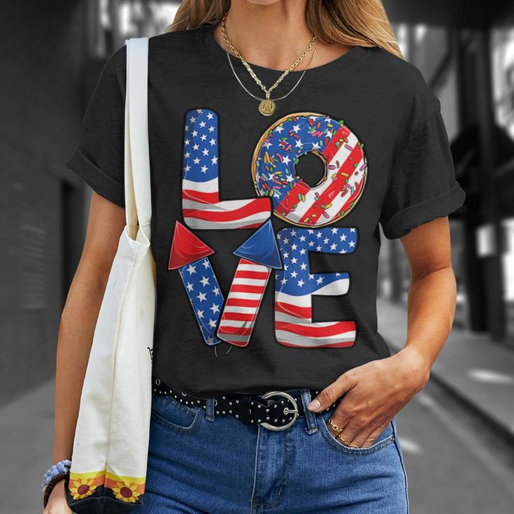 Funny 4Th Of July Love Donut Patriotic American Flag Usa Unisex T-Shirt Gifts for Her
