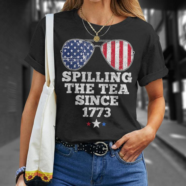 Funny 4Th Of July Spilling The Tea Since 1773 American Flag Unisex T-Shirt Gifts for Her