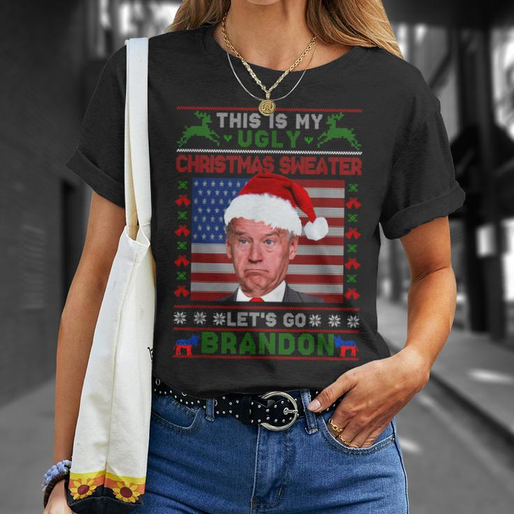 Anti Biden Ugly Christmas Sweater Let's Go Brandon Pjs T-Shirt Gifts for Her