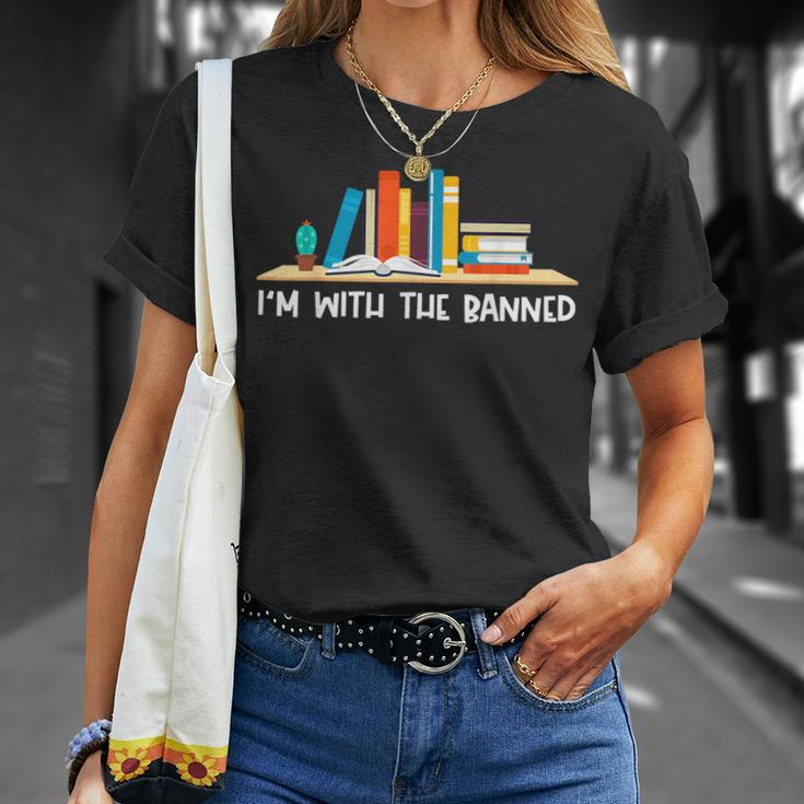 Funny Books Lovers Im With The Books Bookshelf Hilarious Unisex T-Shirt Gifts for Her
