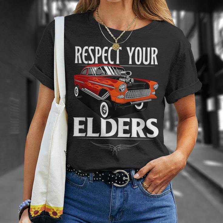 Funny Car Guy Classic Muscle Car Respect Your Elders Unisex T-Shirt Gifts for Her
