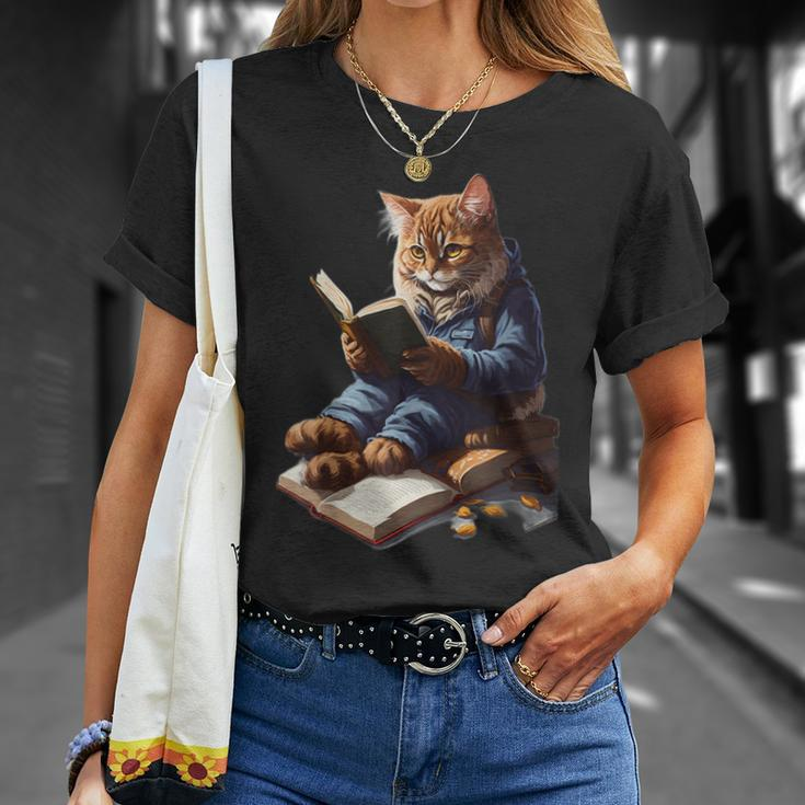 Cats Reading A Book Graphic Cat Kitten Lovers T-Shirt Gifts for Her
