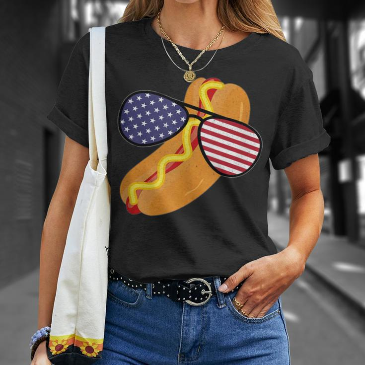Funny Hot Dog Glasses 4Th Of July Usa Patriotic Hot Dog Flag Unisex T-Shirt Gifts for Her