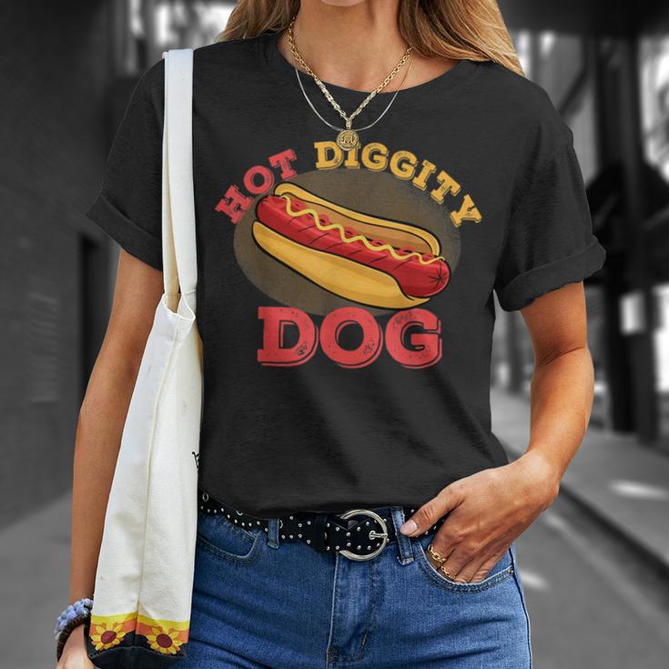 Funny Hot Dog T-shirt, Hot Diggity Dog, BBQ, Cartoon Weiner