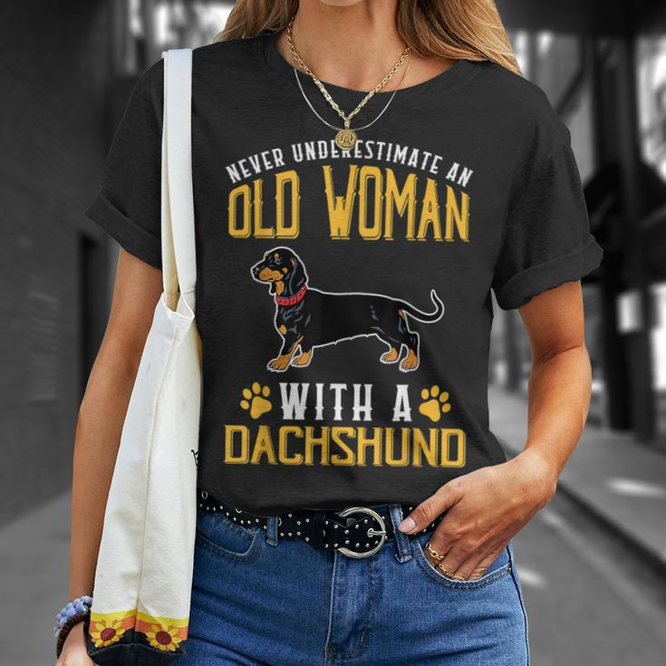 Funny Never Underestimate An Old Woman With A Dachshund Cute Unisex T-Shirt Gifts for Her