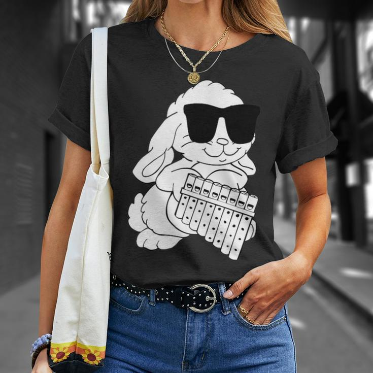 Rabbit Wearing Sunglasses Playing Panpipes T-Shirt Gifts for Her