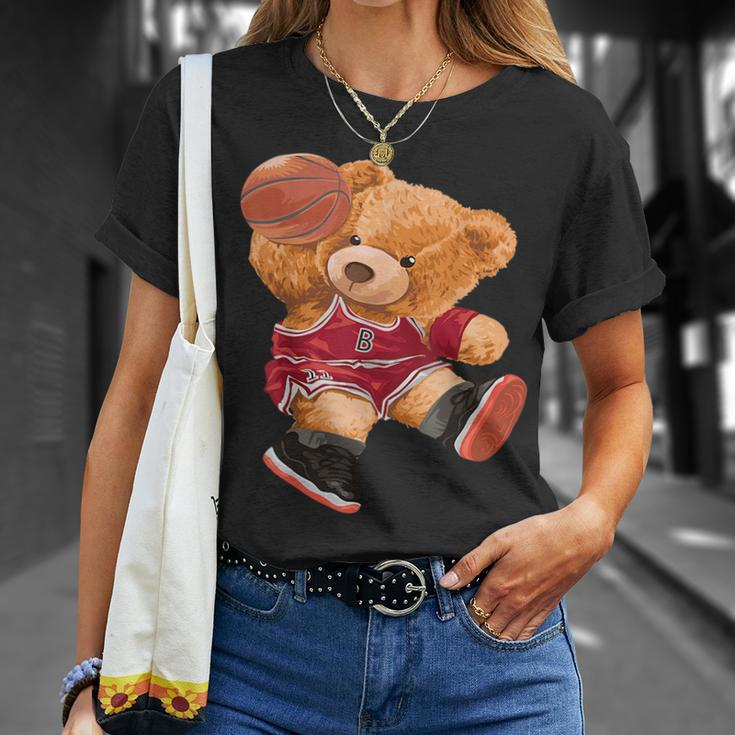 Funny Teddy Bear Basketball Slam Dunk Sport Cute Cartoon Teddy Bear Funny Gifts Unisex T-Shirt Gifts for Her