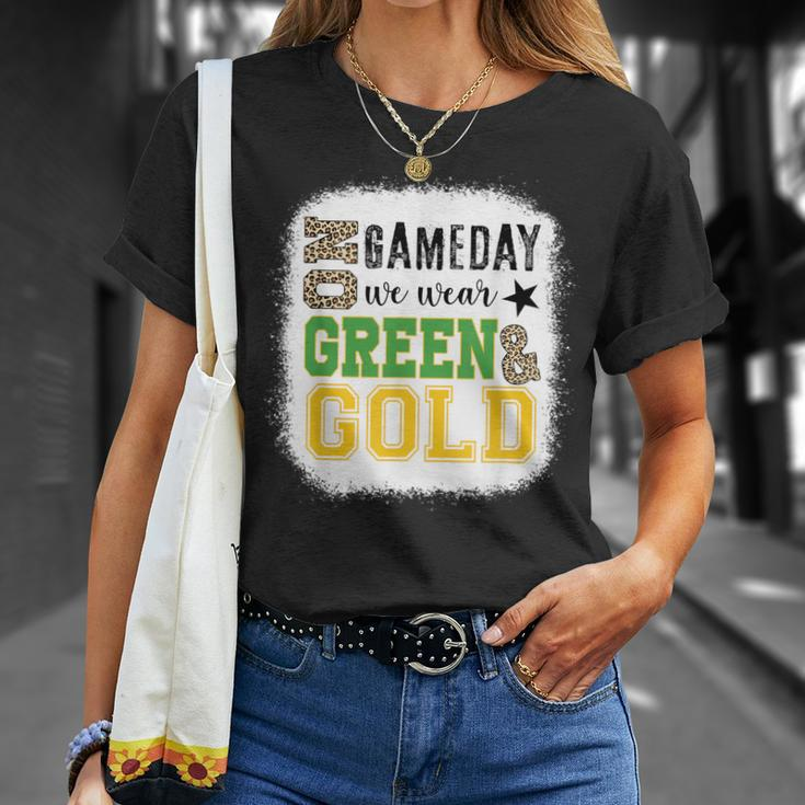 On Gameday Football We Wear Green And Gold Leopard Print T-Shirt Gifts for Her