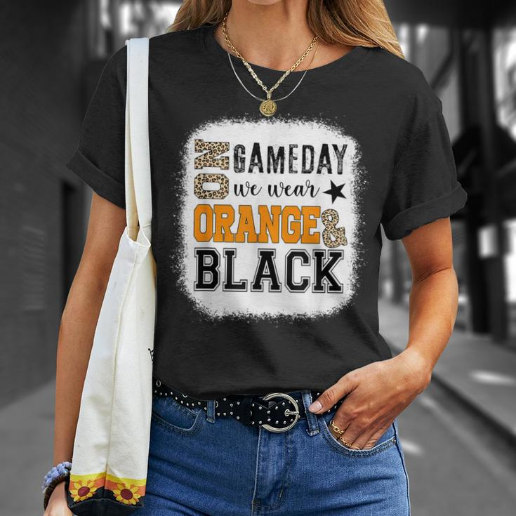 On Gameday Football We Wear Orange And Black Leopard Print T-Shirt Gifts for Her