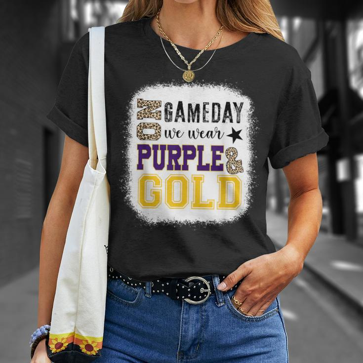 On Gameday Football We Wear Purple And Gold Leopard Print T-Shirt Gifts for Her