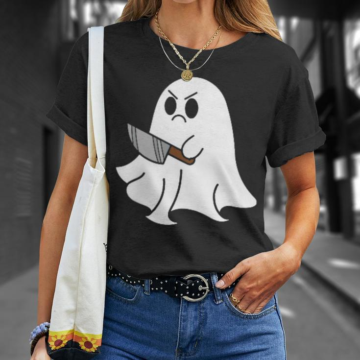 Ghost Holding Knife Halloween Costume Ghoul Spirit T-Shirt Gifts for Her