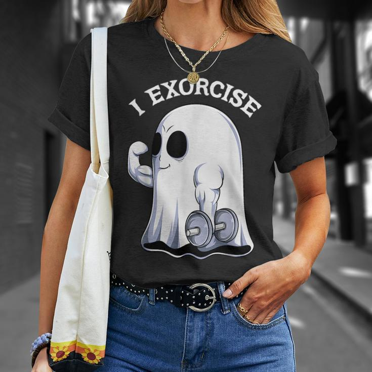 Ghost I Exorcise Funny Gym Exercise Workout Spooky Halloween Unisex T-Shirt Gifts for Her