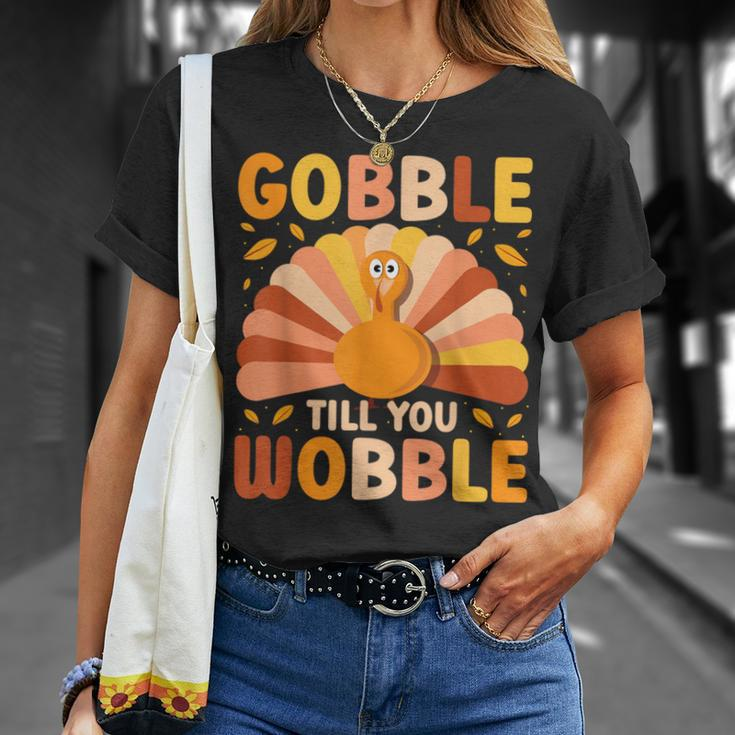 Gobble Till You Wobble Thanksgiving Turkey Cute Family Out T-Shirt Gifts for Her