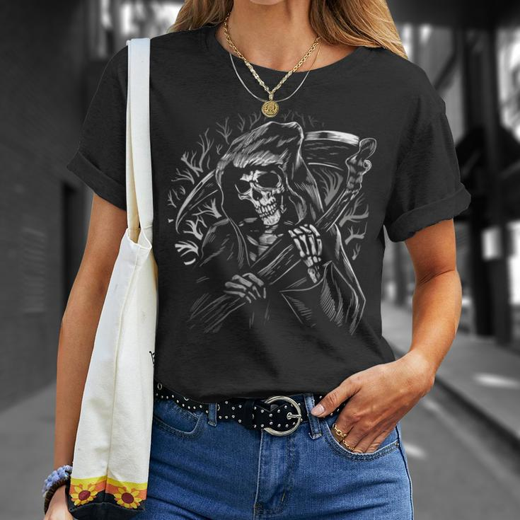 Grim Reaper Skull Death Scythe Dead Gothic Horror Reaper T-Shirt Gifts for Her