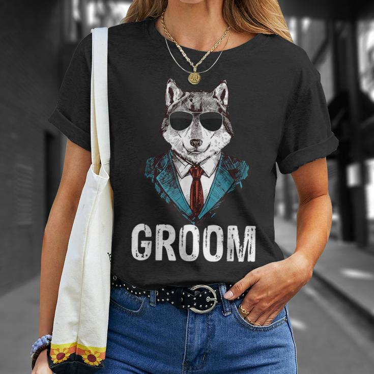 Grooms Wolf Bachelor Wedding Groomsmen Team Party T-Shirt Gifts for Her