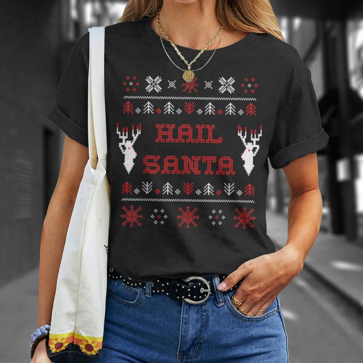 Hail Santa Heavy Metal Xmas Ugly Holiday Sweater T-Shirt Gifts for Her