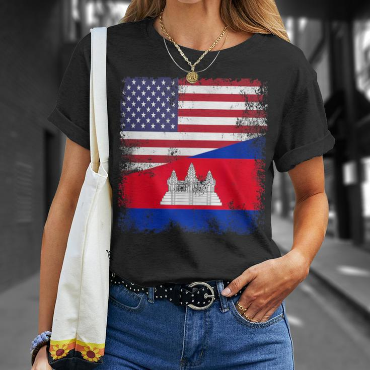Half Cambodian Flag Vintage Cambodia Usa T-Shirt Gifts for Her