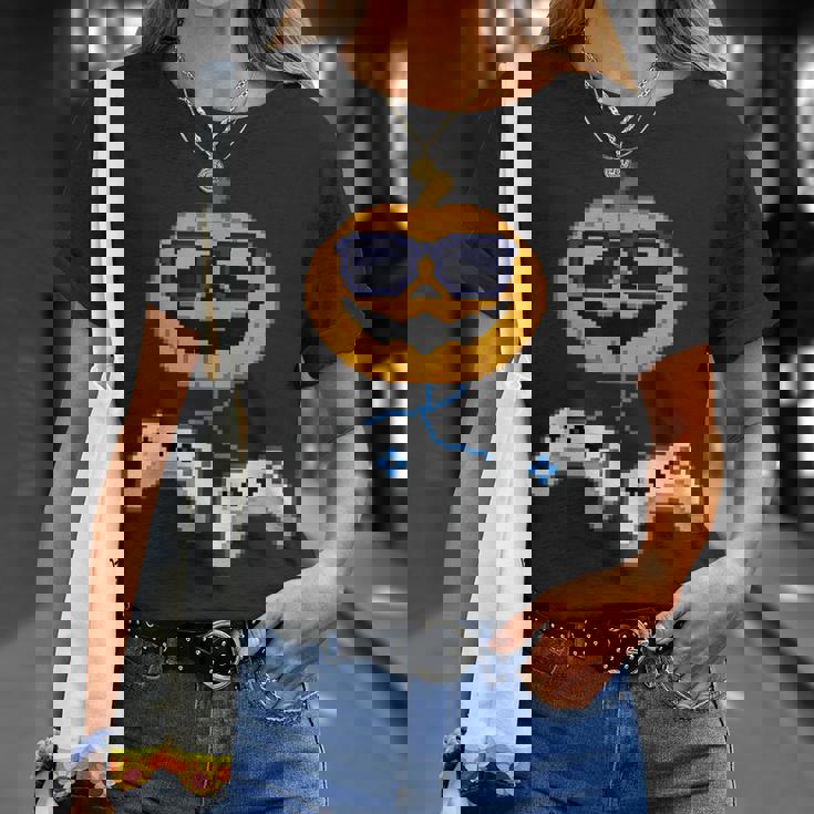 Halloween Jack O Lantern Pixelated Gaming Gamer Boys T-Shirt Gifts for Her