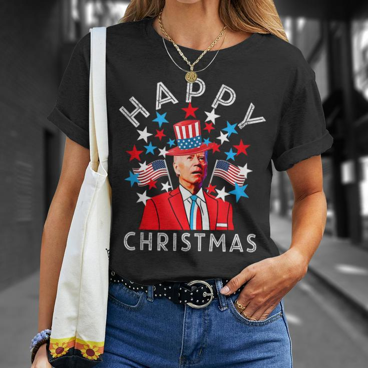 Happy Christmas Joe Biden 4Th Of July Memorial Independence Unisex T-Shirt Gifts for Her