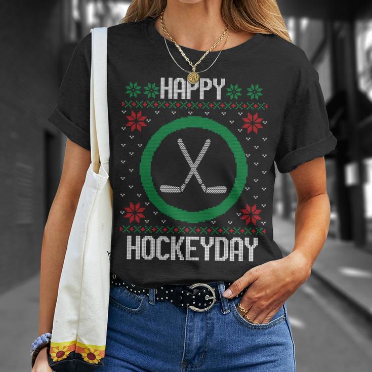 Happy Hockey Days Ugly Christmas Sweater Hockey T-Shirt Gifts for Her