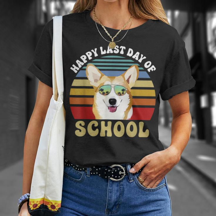 Happy Last Day Of School Corgi Dog Summer Beach Vibe Unisex T-Shirt Gifts for Her