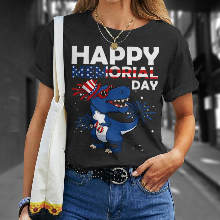 Happy Memorial Day 4Th Of July Dinosaur American Flag Hat Unisex T-Shirt Gifts for Her