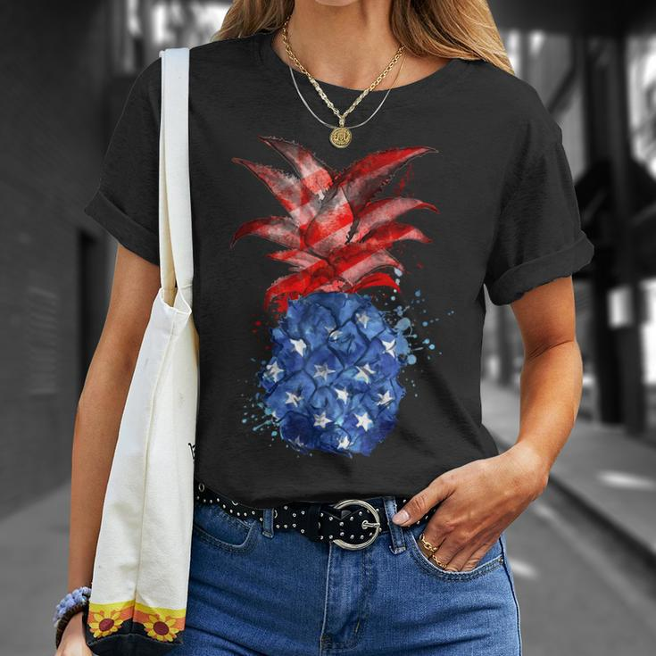 Hawaiian Pineapple American Flag 4Th Of July Patriotic Unisex T-Shirt Gifts for Her