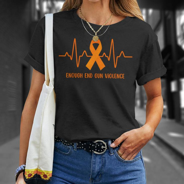 Heartbeat Enough End Gun Violence Awareness Orange Ribbon Unisex T-Shirt Gifts for Her