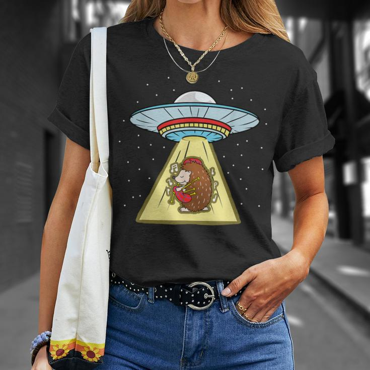 Hedgehog Playing Bagpipe Ufo Abduction T-Shirt Gifts for Her