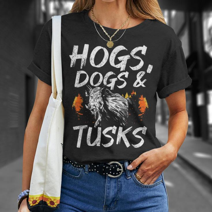 Hogs Dogs And Tusks Hog Removal Hunter Hog Hunting Unisex T-Shirt Gifts for Her