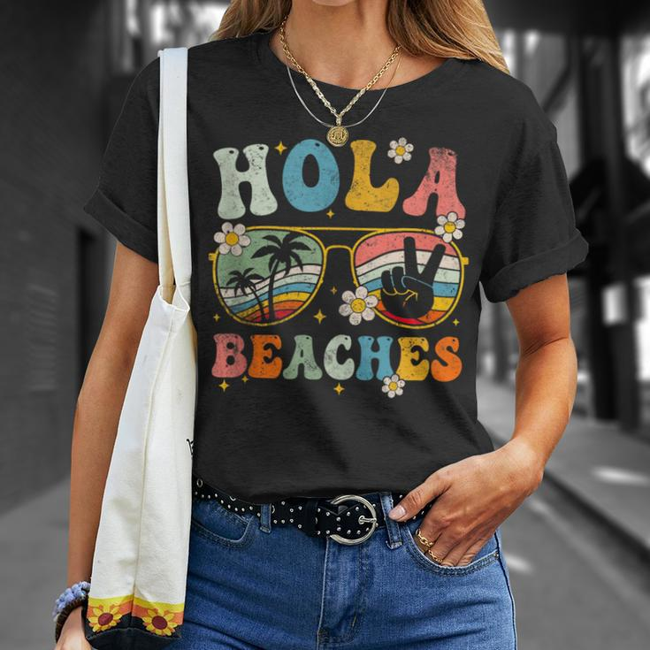 Hola Beaches Groovy Retro Funny Beach Vacation Summer Vacation Funny Gifts Unisex T-Shirt Gifts for Her