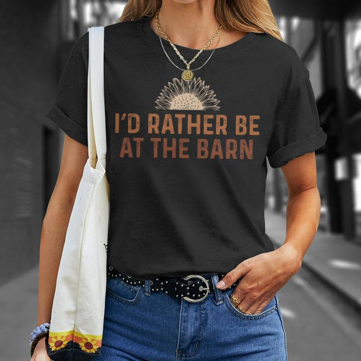 Id Rather Be At The Barn Horse Sunflower Farm Cowgirl Funny Unisex T-Shirt Gifts for Her