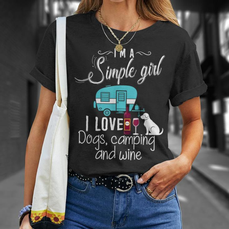 Im A Simple Girl Love Dogs Camping And Wine Gift For Womens Unisex T-Shirt Gifts for Her