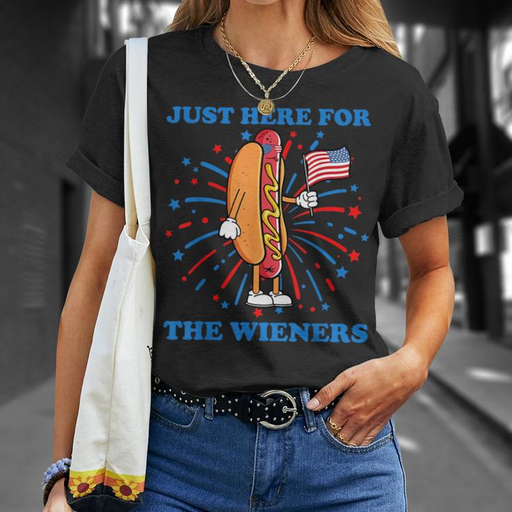 Im Just Here For The Wieners Funny Fourth Of July Hot Dog Unisex T-Shirt Gifts for Her