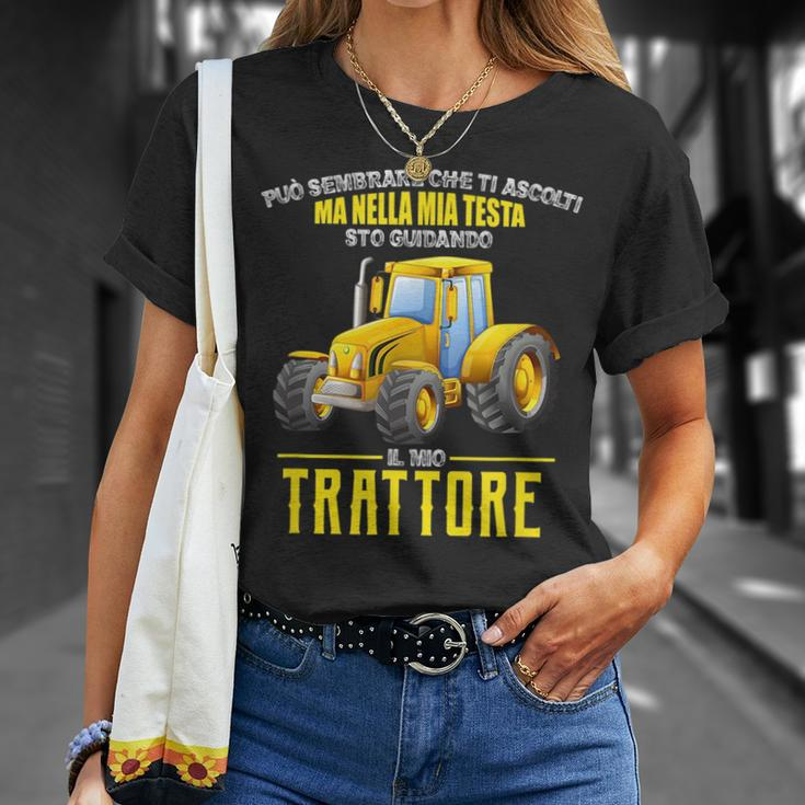 In My Head I Am Driving My Tractor Italian Words Unisex T-Shirt Gifts for Her