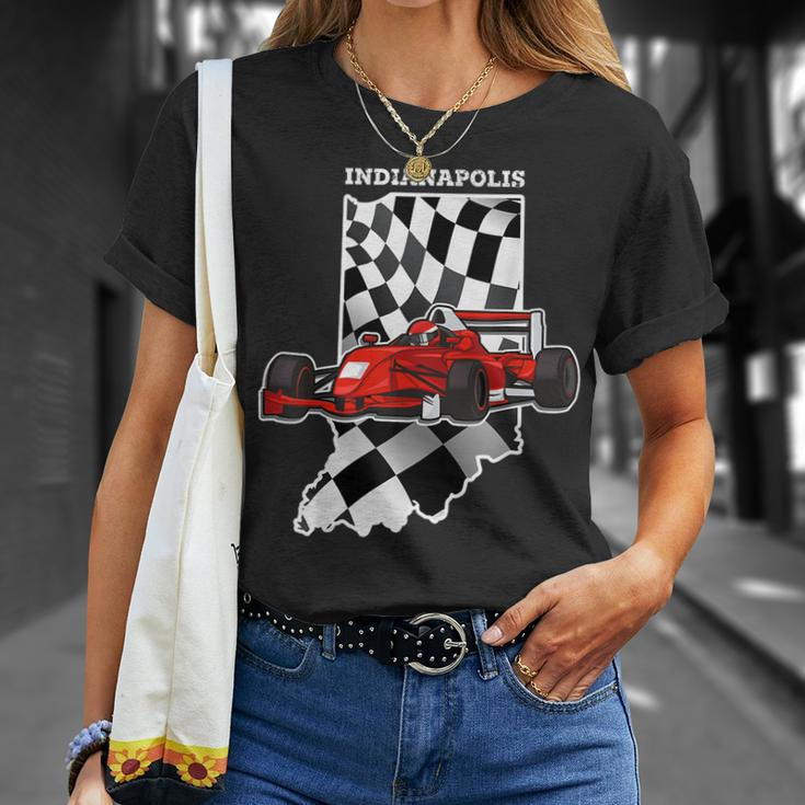 Indianapolis Indiana Race Checkered Flag Race Lovers Unisex T-Shirt Gifts for Her