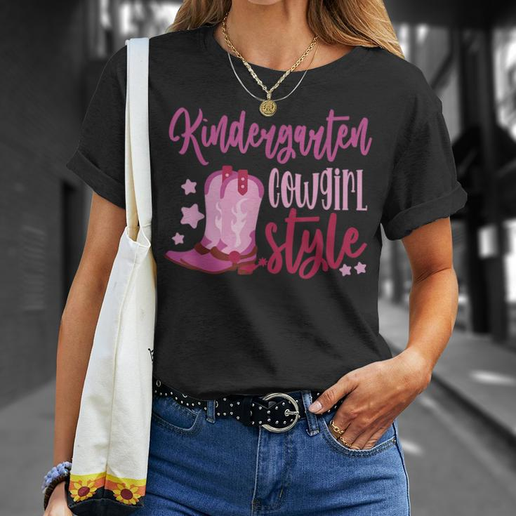 Kindergarten Cowgirl Style Western Boots Back To School Unisex T-Shirt Gifts for Her