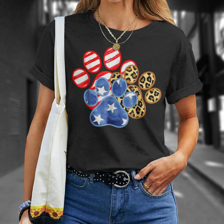 Leopard American Flag Hearts 4Th Of July Dog Paw Print Cute Unisex T-Shirt Gifts for Her