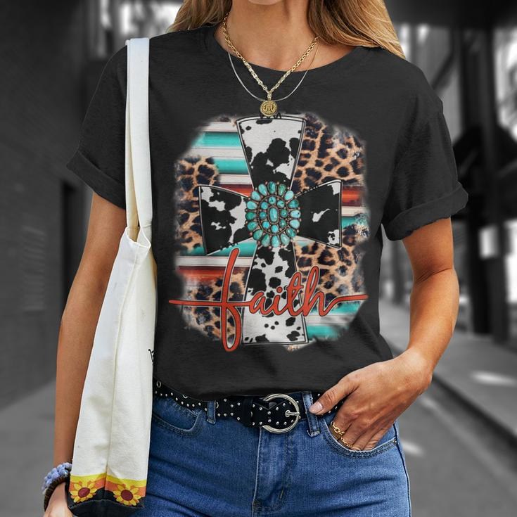 Leopard Serape Turquoise Leopard Western Faith Cross Cowgirl Unisex T-Shirt Gifts for Her