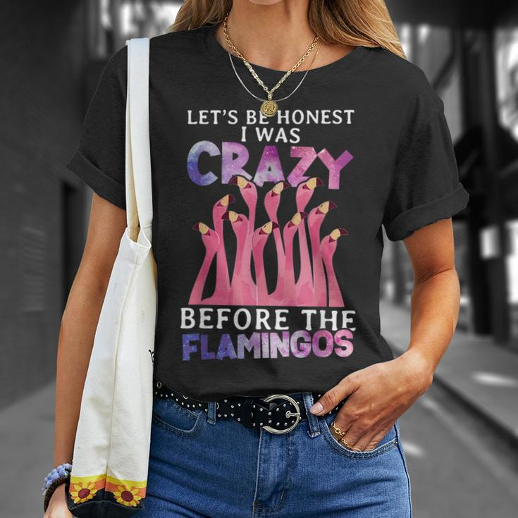 Lets Be Honest I Was Crazy Before Flamingos Unisex T-Shirt Gifts for Her
