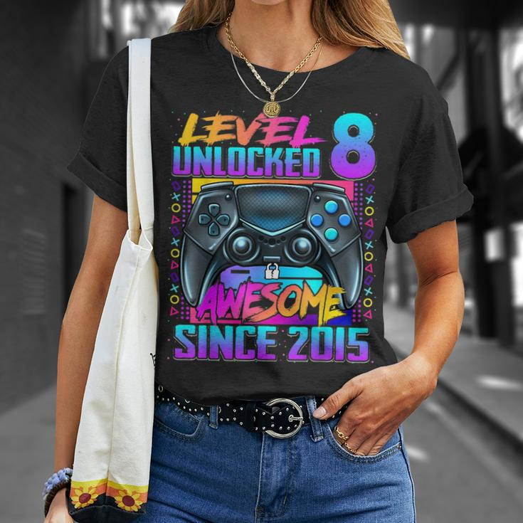 Level 8 Unlocked Awesome Since 2015 8Th Birthday Gaming Kids Unisex T-Shirt Gifts for Her