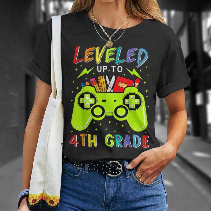 Leveled Up To 4Th Grade Gamer Back To School First Day Boys Unisex T-Shirt Gifts for Her