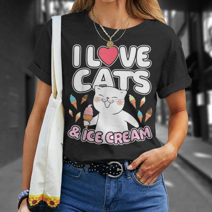 I Love Cats & Ice Cream Cute Kitty Feline Dessert Lover T-Shirt Gifts for Her