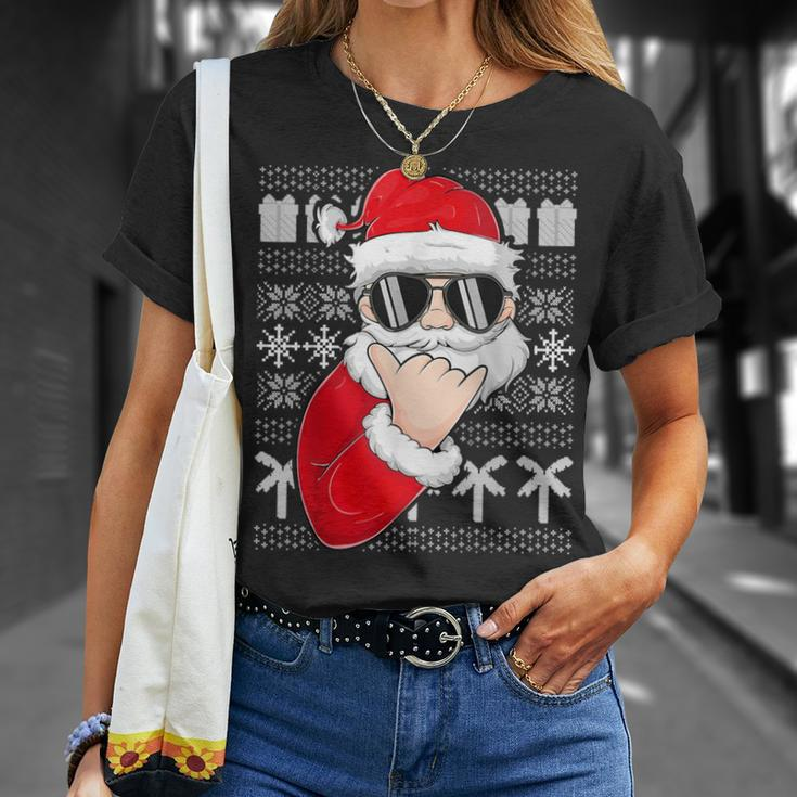 Mele Kalikimaka Ugly Sweater Christmas Santa Shaka Hawaii T-Shirt Gifts for Her