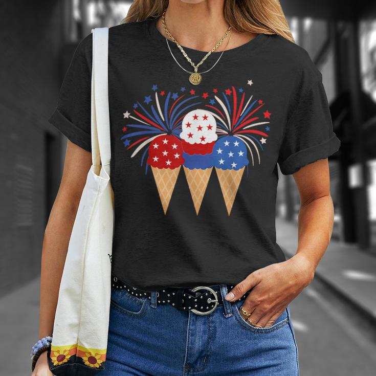 Memorial Day Patriotic Ice Cream Cones 4Th Of July Popsicles Unisex T-Shirt Gifts for Her