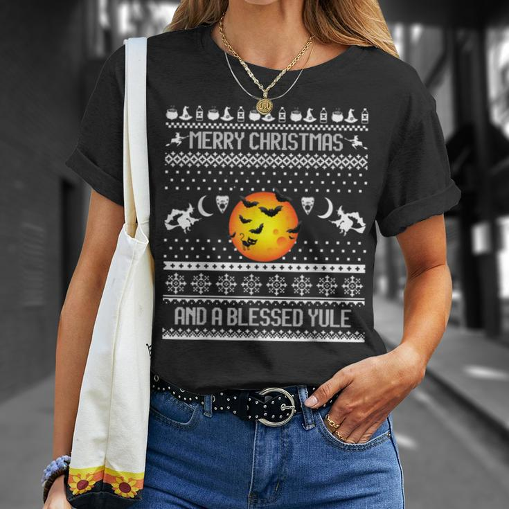 Merry Christmas And A Blessed Yule Ugly Christmas Sweaters T-Shirt Gifts for Her