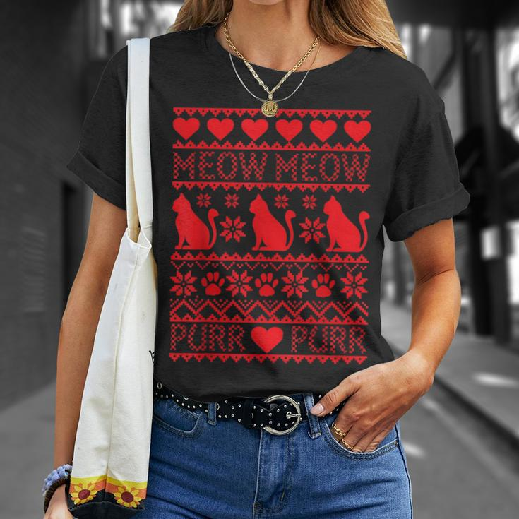 Merry Meowy Catmas Cat Ugly Christmas Sweater T-Shirt Gifts for Her
