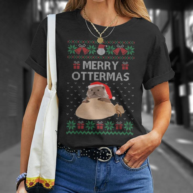 Merry Ottermas Cat Ugly Christmas Sweaters T-Shirt Gifts for Her