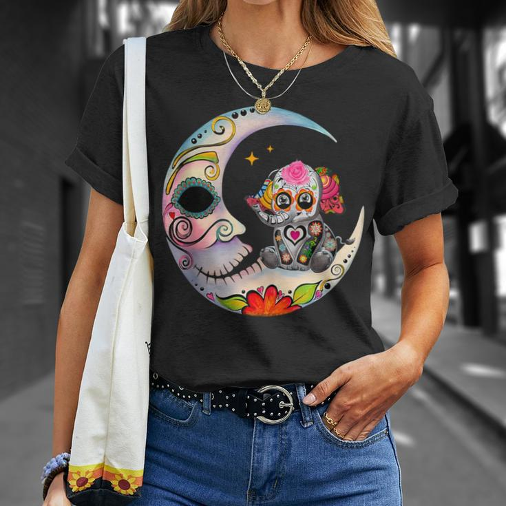 Mexican Sugar Skull Elephant Moon Dia De Muertos Halloween T-Shirt Gifts for Her