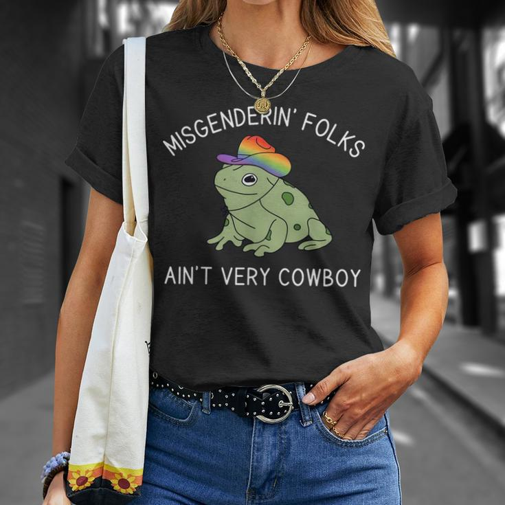 Misgenderin Folks Aint Very Cowboy Retro Frog Lgbtq Pride Unisex T-Shirt Gifts for Her